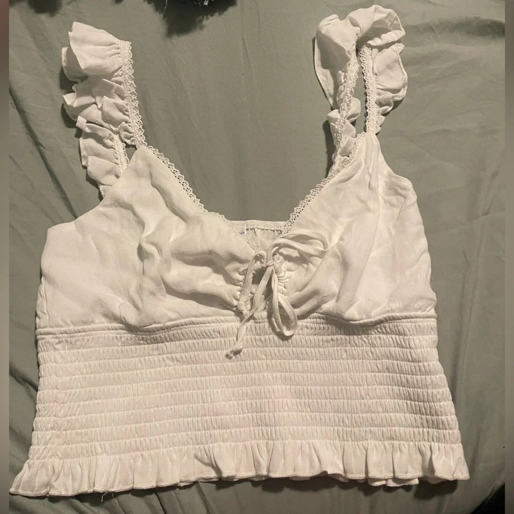 Francesca's White Ruffle Tank Top - Picture 1 of 4